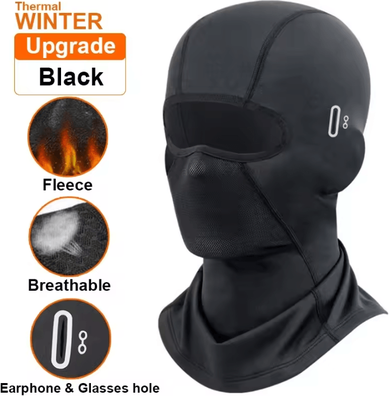 Inspire Curations Winter Fleece Motorcycle Balaclava Full Face Mask upgrade Black