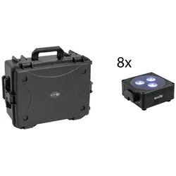 EUROLITE Set 8x AKKU Flat Light 3 sw + Kunststoffcase mit Trolley