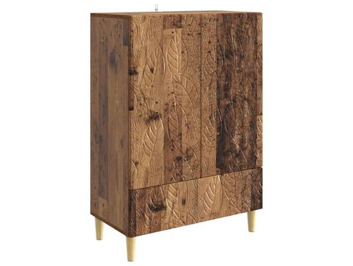 GFMGUEMV Sideboard Altholz 66 x 34,5 x 95 cm Holzwerkstoff Massive Eukalyptusbeine, Pendeltüren, Schubladen, Regale, pflegeleichte Oberfläche