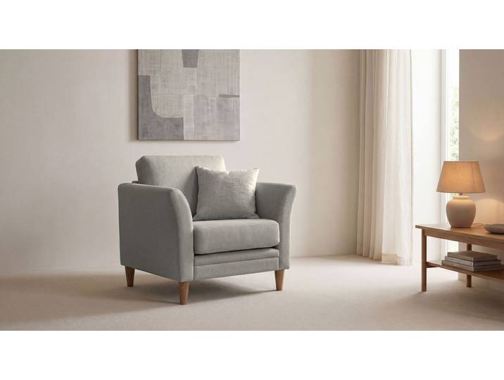 Sessel GOODPRODUCT Arellano, Breite 93 cm , beige (sand), B:93cm H:87cm T:84cm, 100% polyester, Sessel, Sessel, klassisches Design, mit Massivholzfüssen, Webstoff fein