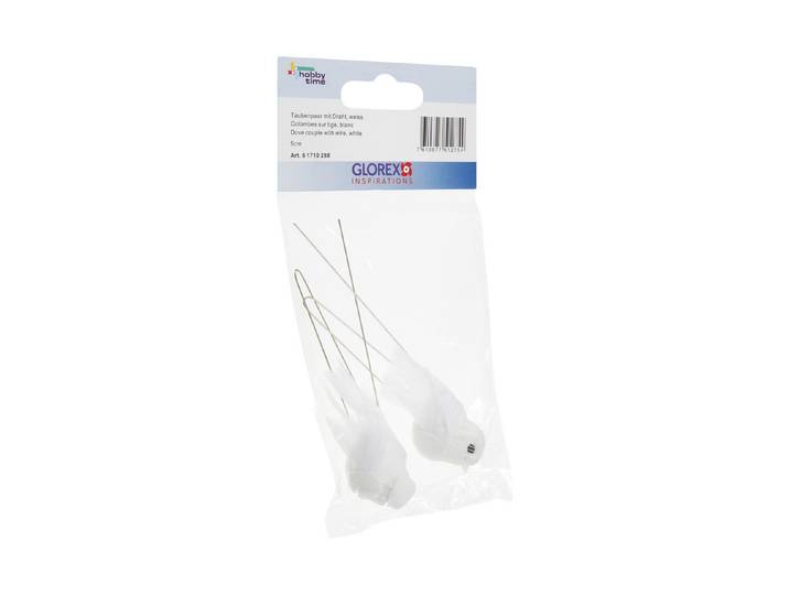 Glorex Taubenpaar mit Draht Weiss 5 cm