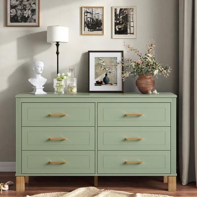 ZWYO HOSIMU "47.24"" Wide Wood 6-Drawer Double Dresser with Metal Handles and Solid Wood Legs"