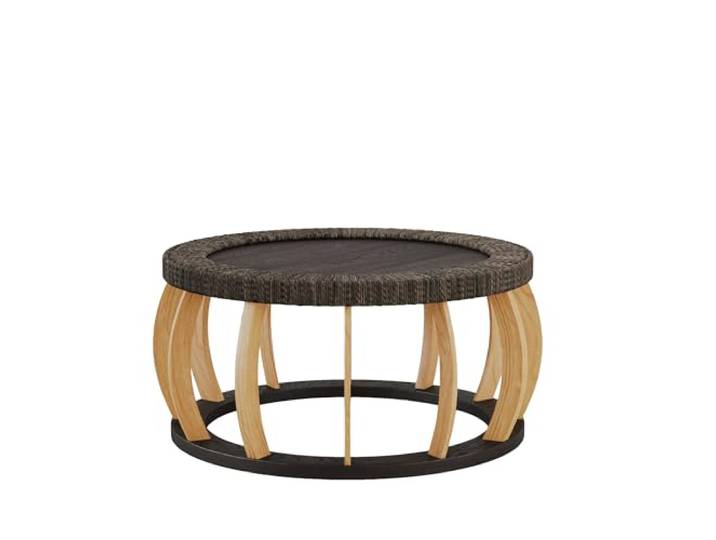 Runder Couchtisch mit geschwungenen Holzbeinen & geflochtenem Rattanrand, Bohemian-Stil Kaffeetisch für Wohnzimmer, Stabiler Rahmen & einfache Montage，90 * 90 * 43cm (Schwarz)