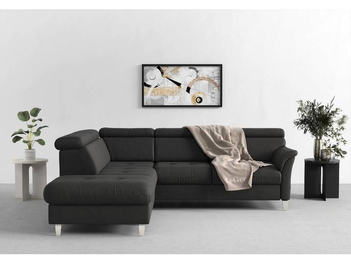 Ecksofa, Luxus-Microfaser TORO, Anthrazit, 252×216 cm, Mit Kopfteilverstellung, Ottomane Links, sit&more