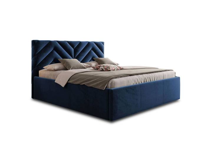 Lit coffre queen size 160x200 sommier inclus bleu