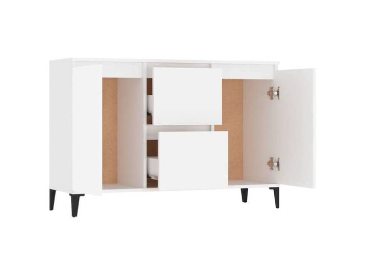 Buffet blanc bois d'ingénierie - WIENS - 102x35x70 cm - Blanc - 2 tiroirs - 2 portes - Style Scandinave Moderne