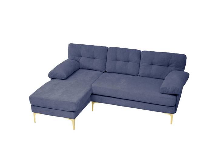ComfortXL Ecksofa De-34003 wechselbare Liegefunktion Blau, Holz, 187.5x130 cm, Wohnzimmer, Sofas & Couches, Wohnlandschaften, Ecksofas