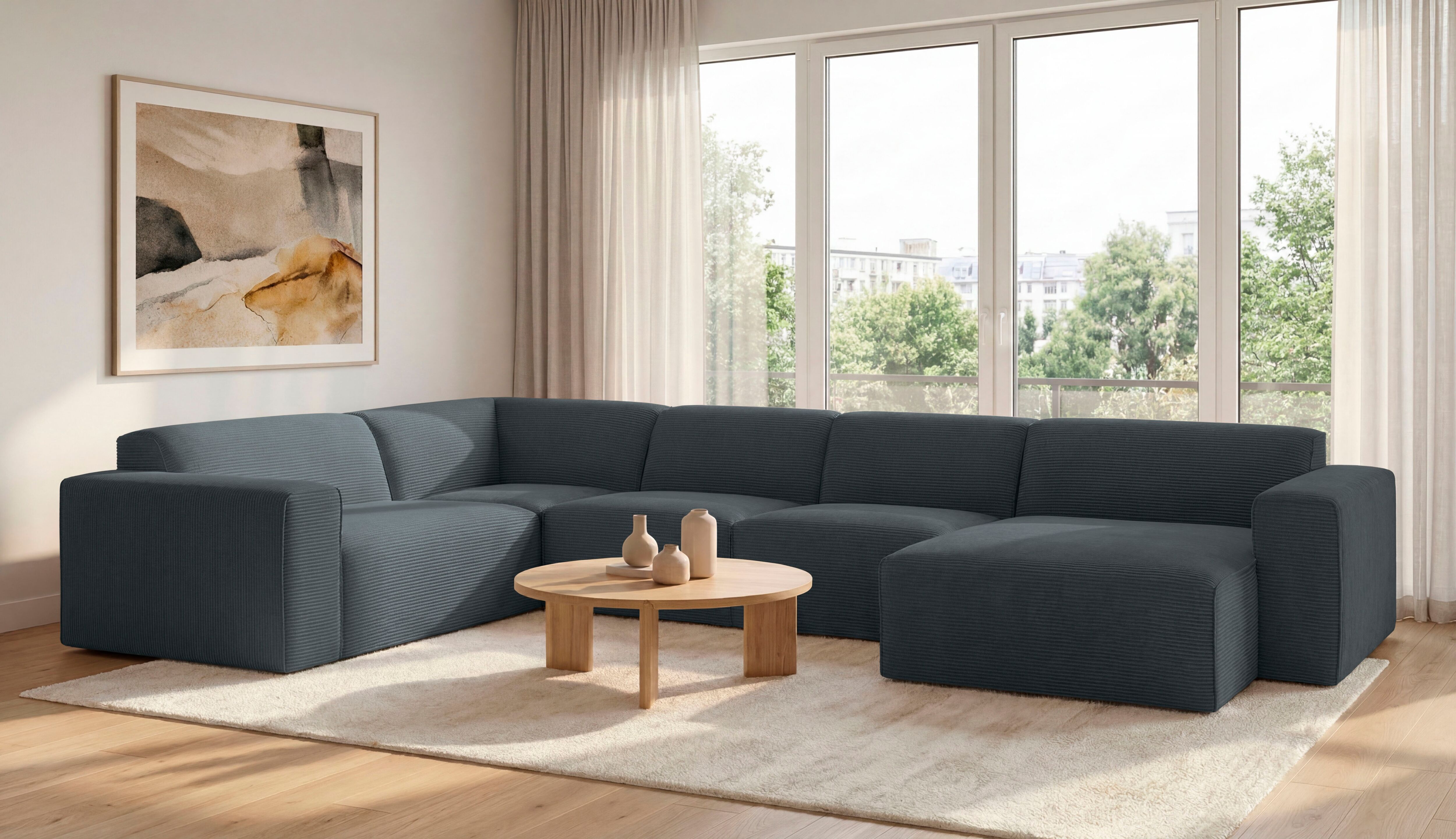 Wohnlandschaft OTTO HOME "Clayton Breite 371 cm, U-Form", grau, B:371cm H:70cm T:220cm, 100% Polyester, Sofas, Wohnlandschaft, in einem trendigen Cord-Bezug, verschiedene Kombinationen verfügbar