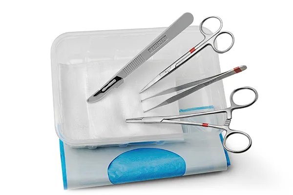 Einmal-Dermatologie-Set, steril, mit Instrumenten, Kompressen, Lochtuch und Schale (9-Teilig) 370495