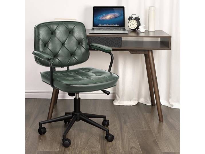 Chaise bureau rétro similicuir PU ergonomique vert foncé