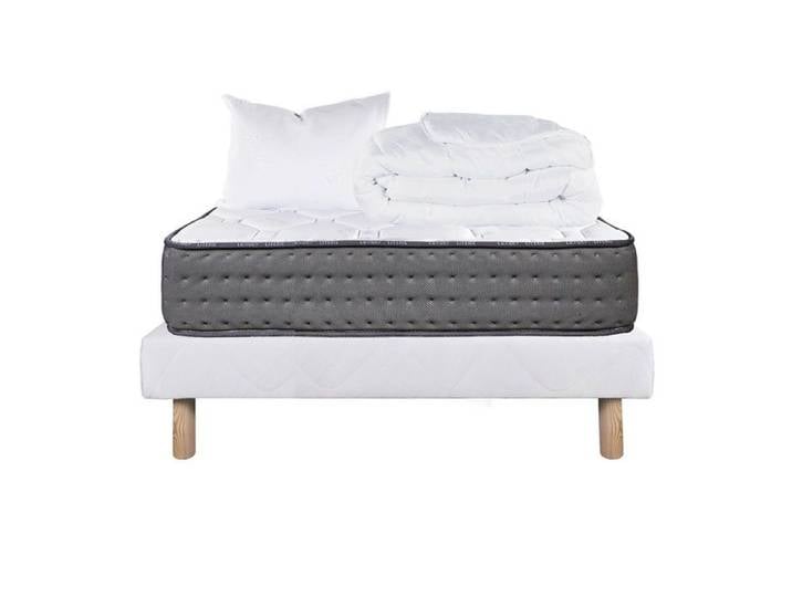 ZENITH - Pack Matelas + Sommier Tapissier Blanc 90x190 cm + 1 Oreiller + 1 Couette