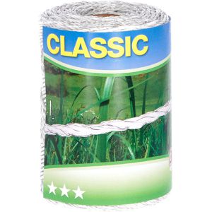 Kerbl Weidezaunlitze Classic 449114, Ø 2 mm mit 6 Leiter, 500 m max. empfohlene Zaunlänge, weiß Rollenlänge 250 m
