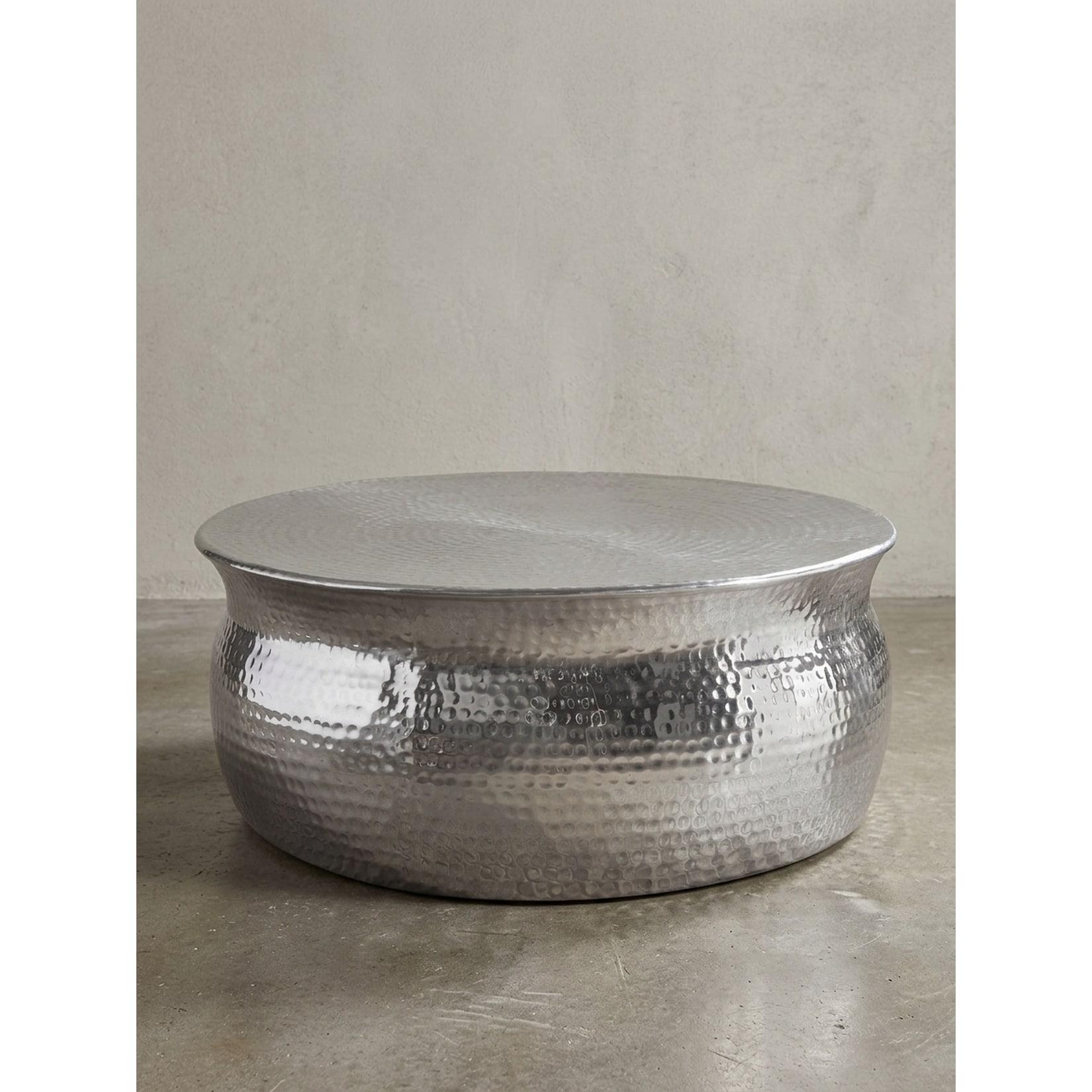 Couchtisch orientalisch rund, flacher Hammerschlag, Metall, Silbern 75x75x31 cm