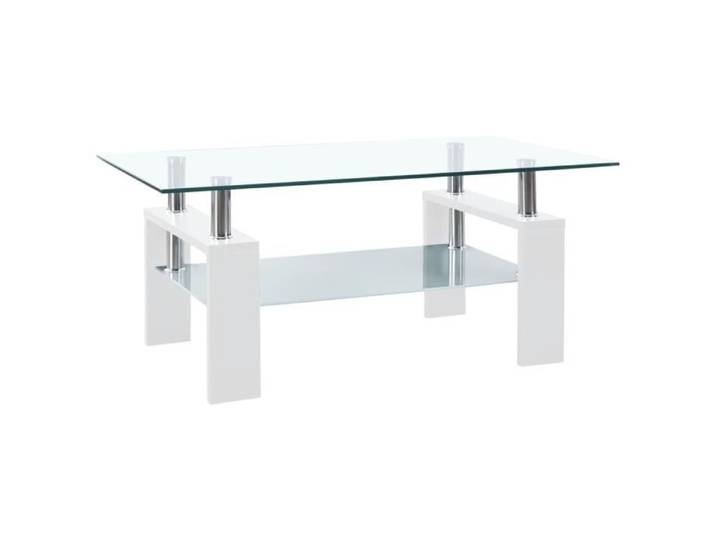 Truvito Table Basse avec 2 niveaux Verre trempé 95x55x40 cm Table de Salon Basse pour Chambre Bureau blanc et transparent