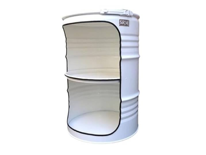 Srm - Design Fassregal Fassmöbel Regalfass Design Regal Ölfass Möbel 210 Liter Volumen Farbe Weiß RAL 9016 inkl. 2 Lampenfassungen für E27 Leuchtmittel