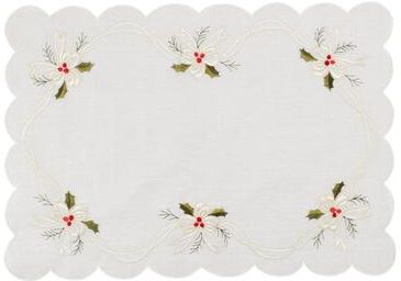 Saro Lifestyle Embroidered Placemats With Holly and Ribbon Design (Set of 4)