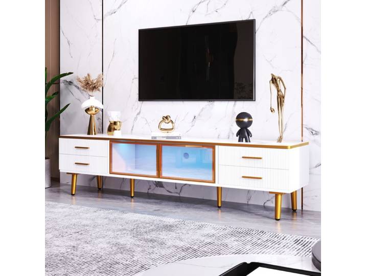 Feuille épaissie Armoire de télévision avec un aspect durable en marbre de matériaux respectueux de l'environnement avec 4 pieds