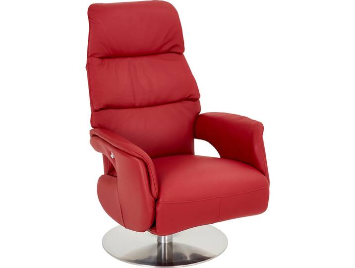 Welnova Relaxsessel, Rot, Edelstahlfarben, Metall, Leder, Echtleder, Semi-Anilinleder, 71x107x80 cm, Relaxfunktion, Lederauswahl, Fussart wählbar, Wohnzimmer, Sessel, Relaxsessel