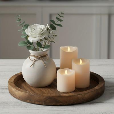 Friendly Fresh Finds Rustic Wooden Serving Tray Thick Round Farmhouse Decor For Coffee Tables, Kitchen Counters & Candle Displays s