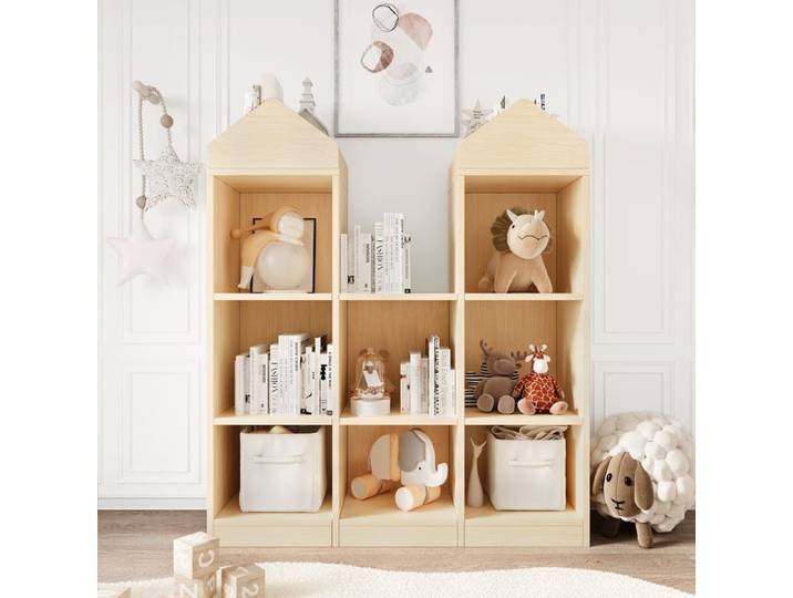 Bibliothèque Enfants - Chêne - 8 Compartiments - 90x30x107 cm - Style Scandinave - Bois