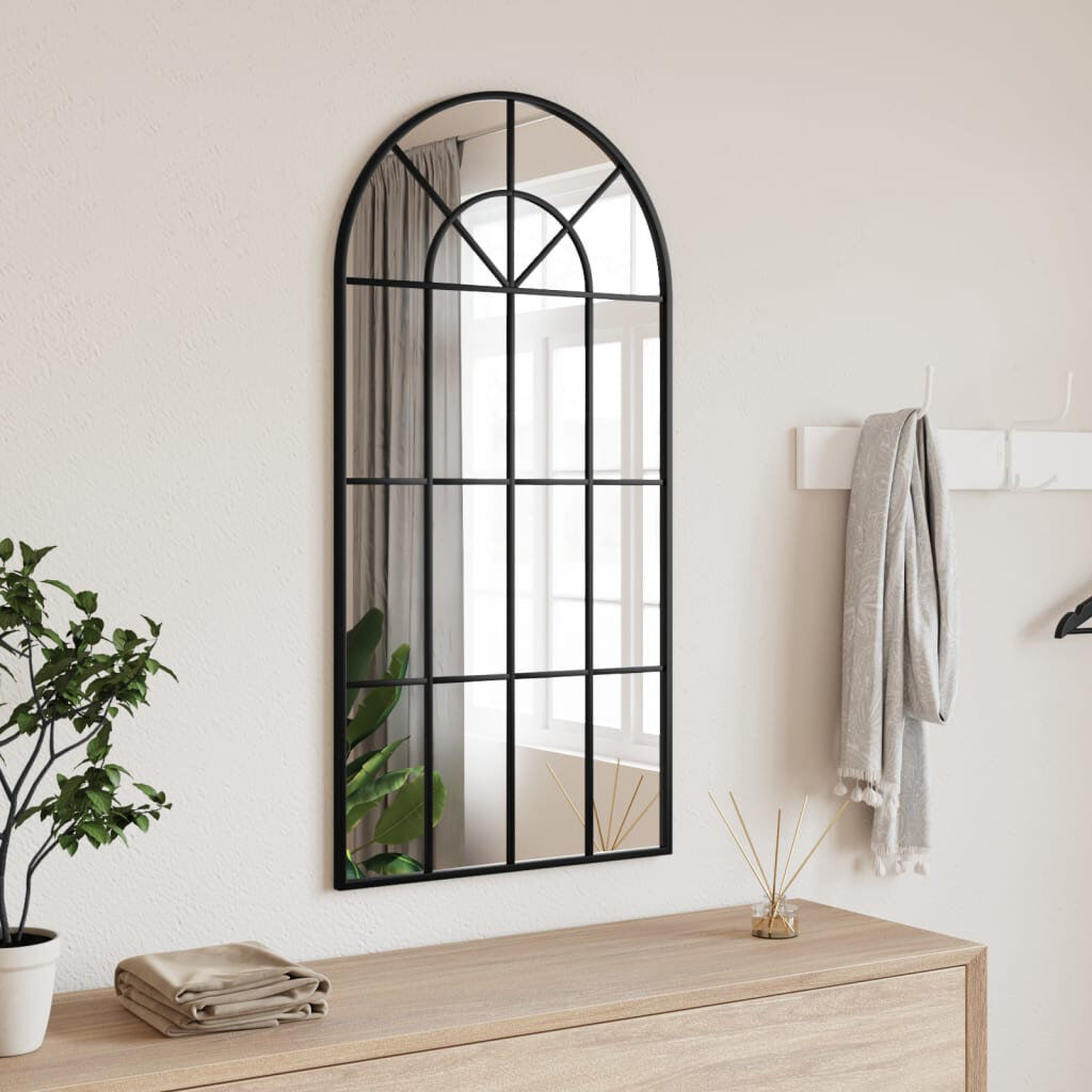 Brambly Cottage Derk Iron Arch Wall Vanity Mirror Black 100cm H x 50cm W