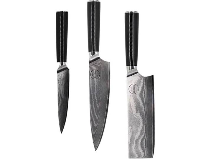 Sumisu Knives - Japanische Messerset 3-teilig, Black Kollektion, 100% Damastmesser, Geliefert in luxuriöser Geschenkbox, Küchenmesser