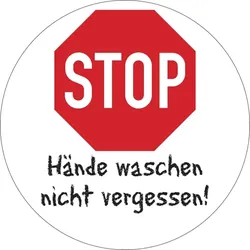 Hygieneschild, STOP Hände waschen nicht vergessen (Handschrift), Folie - 200 mm Folie selbstklebend