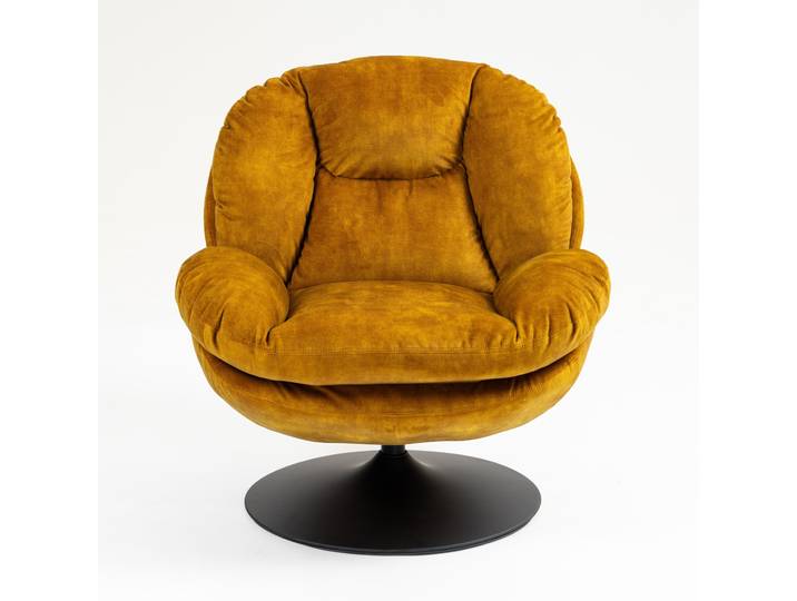 BOULE - Fauteuil cabriolet pivotant - Velours - pied métal chromé ou noir, Moutarde