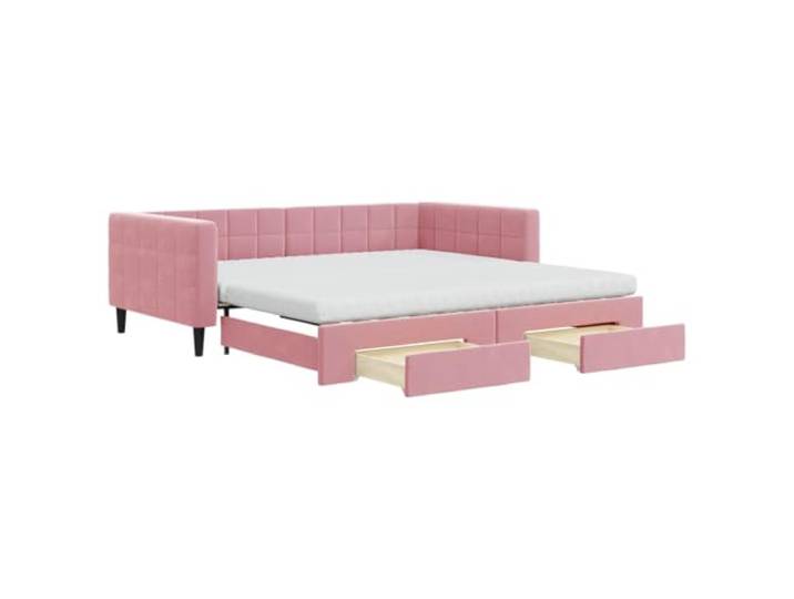 KTHLBRH Ausziehbares Schlafsofa mit Schubladen, Rosa, 100 x 200 cm, Samt 2 Schubladen mit Rollen, 2 Schaumstoffmatratzen, Samt 100% Polyester, Gestell Holz Metall, Verarbeitung 2 in 1