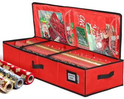 HOLDN’ STORAGE HOLDN' STORAGE Wrapping Paper Storage Container, Fits 27 Rolls Gift Wrap, Extra Pockets for Ribbons & Bows, Underbed Storage
