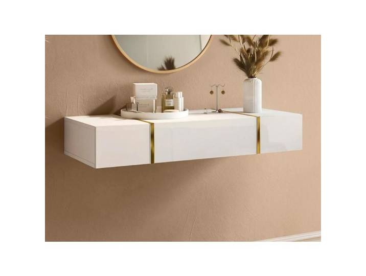 Console suspendue avec 3 portes - Blanc brillant et doré - MARZIALO