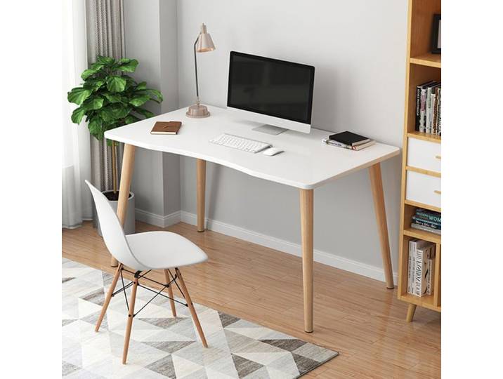 Bureau d'Étude Structure solide en bois massif coins arrondis Style moderne 100x60cm pour travailler étudier blanc