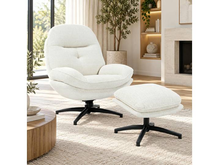 Fauteuil détente pivotant + repose-pieds IENA - Blanc