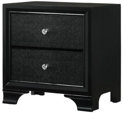Benjara 2 Drawer Wooden Nightstand with Textured Details and Crystal Pulls, Black