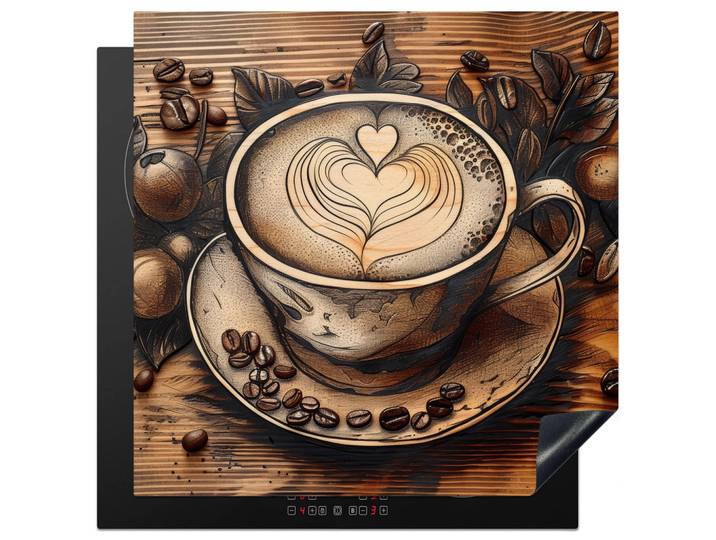 MuchoWow Herabdeckplatte - Kaffee - Vintage - Braun - Tasse - Holz - 78x78, Cappuccino, Kunststoff, Quadratisch, 78x78x0.2 cm, Geschirr, Tischkultur & Serviergeschirr, Servierplatten