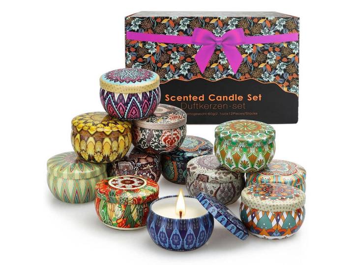 Duftkerzen 12-teiliges Set Sojawachs Geschenkbox, Mehrfarbig, Paraffin, 4 cm, Dekoration, Kerzen & Kerzenhalter, Duftkerzen