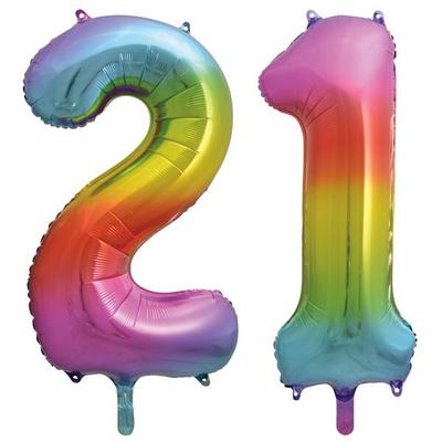 XL Folienballon Regenbogen Zahl 21