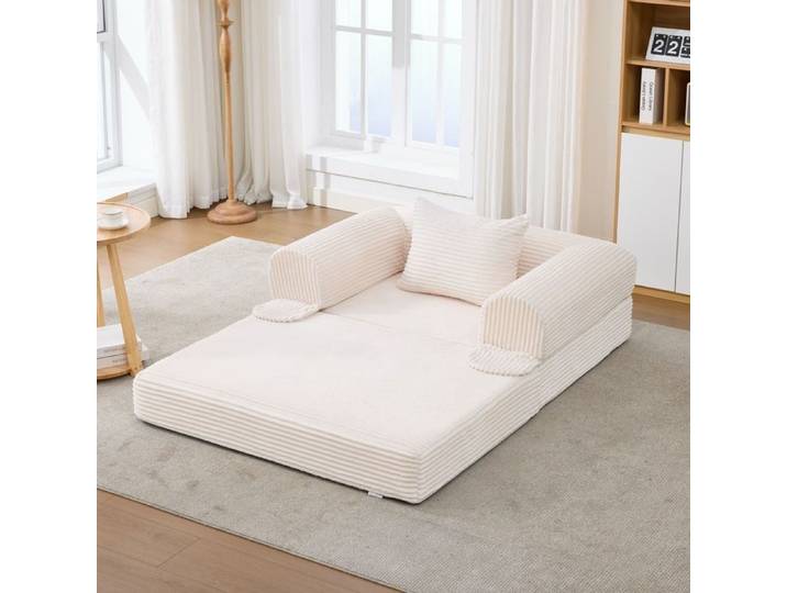 Cord canapé lit simple convertible Canapé-lit pliant multifonctionnel Beige Fauteuil simple pour dormir dans le salon