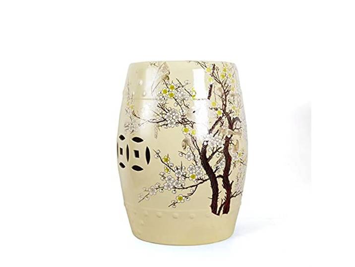 CXVHsertWR Neuer chinesischer Home-Trommelhocker, Wohnzimmer-Keramikhocker(Creamy White)