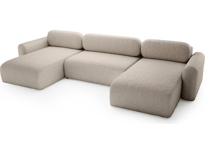 FEDVE Ecksofa Eckcouch Thekla U Form Universell Sofa mit Schlaffunktion Bettkasten Couch Sofagarnitur Beige (Anthology 02)