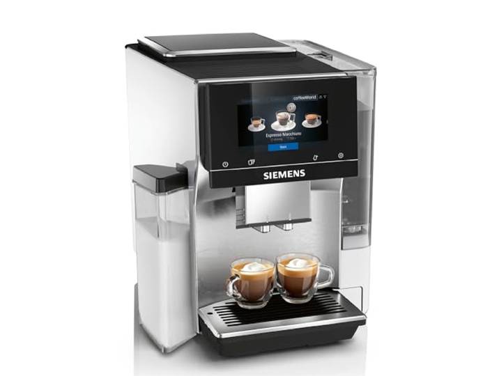 Siemens, TQ715R03 integral, EQ700, volautomatische koffiemachine, 20 favoriete drankjes opslaan, geïntegreerde melkcontainer, melkpak-adapter, Cold Brew, Slow Brew, Home Connect, Roestvrijstaal Wit
