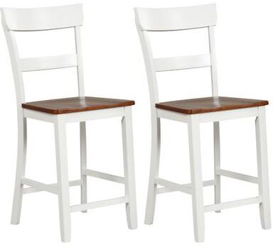 Costway Farmhouse Dining Bar Stool Set of 2 with Solid Rubber Wood Frame-White