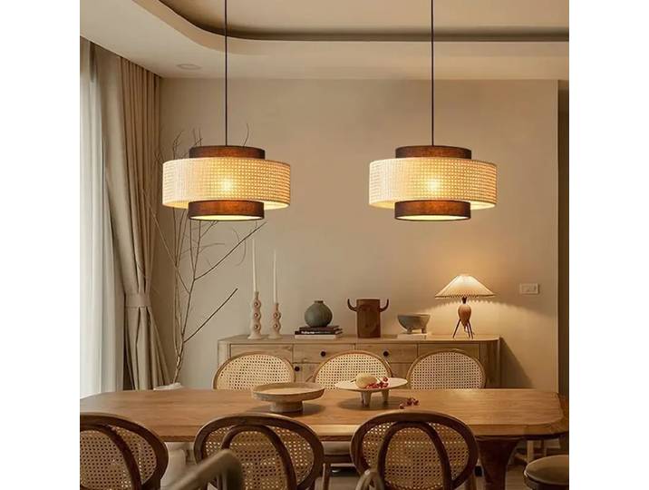 Lustres modernes en rotin tissé à la main salon Restaurant cuisine thé pendentif LED lampe bambou décor luminaires