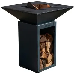 GRILLCHIC brasero cevenol stahl holz quadratisch 74 schwarz doppelter tank
