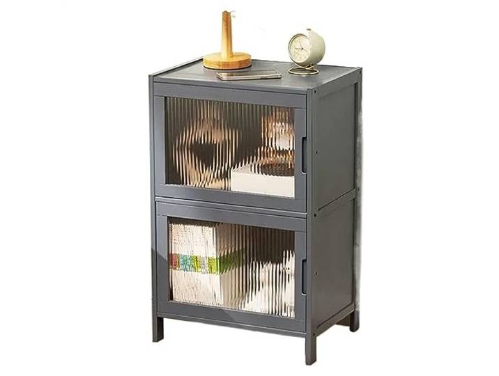 YANG11FAN Vielseitig Nachttisch, minimalistisches Regal, mit Aufbewahrung Einfache Möbel aus Holz mit Glastür(Grigio)