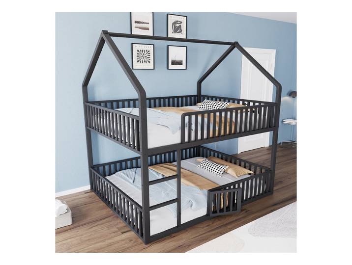 HAUSS SPOLE Etagenbett 140x200, Metall-Doppelbett, Kinder-Familienbett, Etagenbett Schwarz