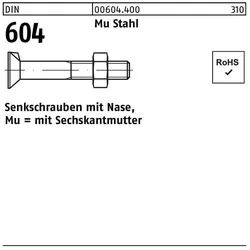 Sandisk, Muttern + Unterlegscheiben, DIN 604 Senkkopfschraube M10x35 Stahl 4.6 blank m. Nase u. Mutter (M10)