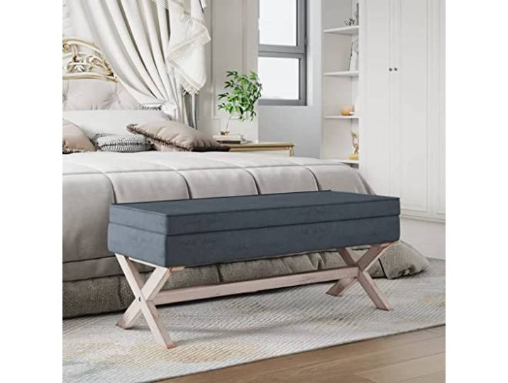 TEKGHUT Hocker mit Stauraum Dunkelgrau 110x45x49 cm Samt Samtbezug, Holzfüße, Staufach, Schaumstoffpolsterung, Vintage-Stil, 110 kg Belastbarkeit