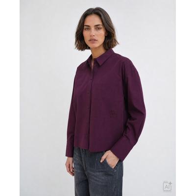 Hemdbluse SMITH & SOUL, Damen, Gr. S, lila (plum), Popeline, Obermaterial: 100% Baumwolle, unifarben, hüftlang, 1-Knopf-Manschette, Blusen Hemdbluse, mit Logostickerei, Kellerfalte