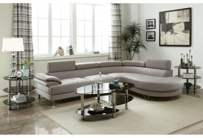 Esofastore Transitional Style 2pc Sectional Sofa Round Chairs Metal Legs Light Gray Finish